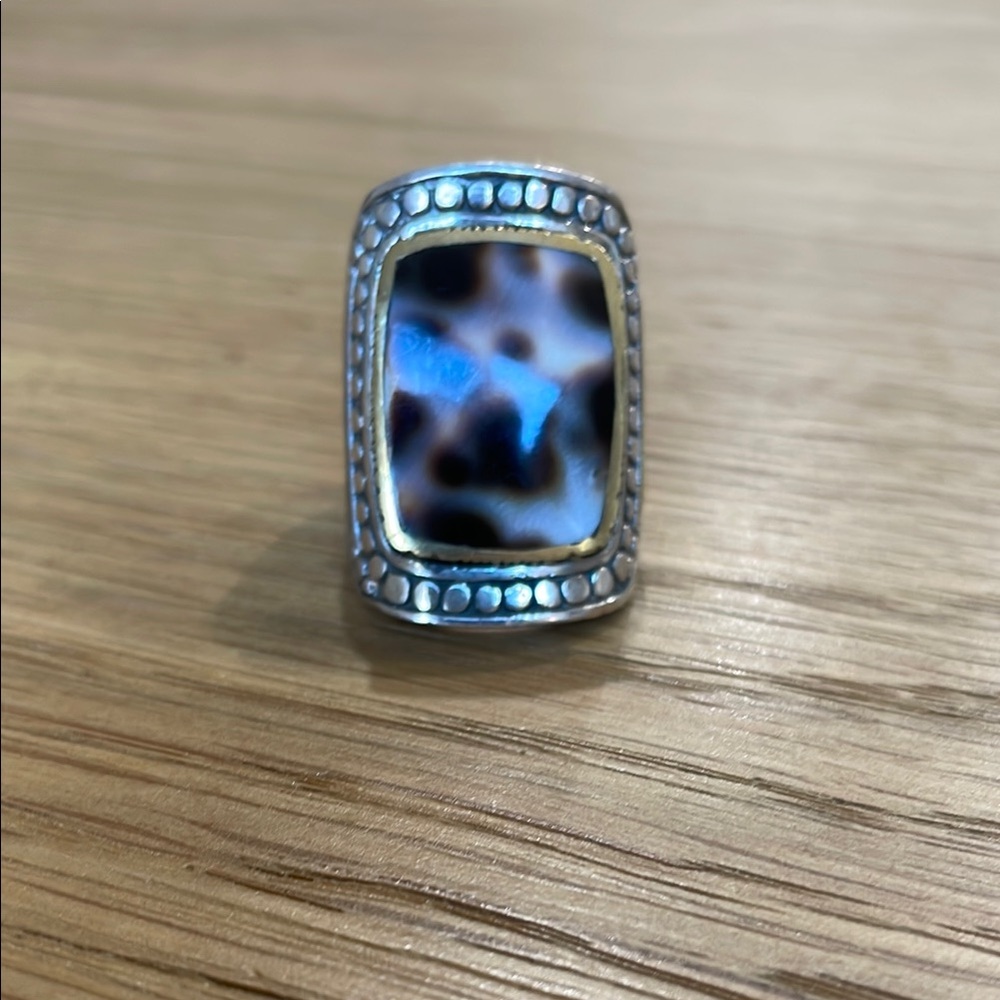 Dalmatian Jasper Print Statement Ring With Silver… - image 2